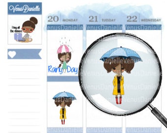 Rainy Day Planner Stickers, Rain Stickers, Rain, Planner Stickers, Rain Tracker, Umbrella Stickers, Weather Stickers