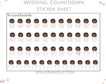 Wedding Countdown Planner Stickers, Brown Skin Wedding Stickers, Bride Sticker, Countdown Stickers