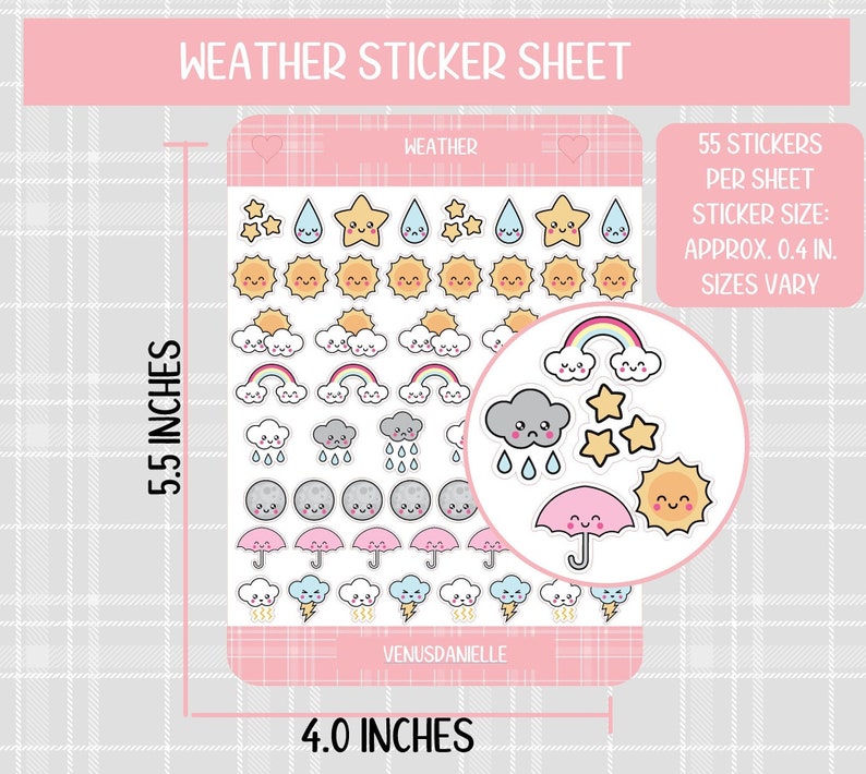 Weather Planner Stickers, Weather Icon Stickers, Weather, Kawaii Stickers, Mini Stickers, Hobonichi Sticker, Weather Tracker, Sticker Sheet image 1