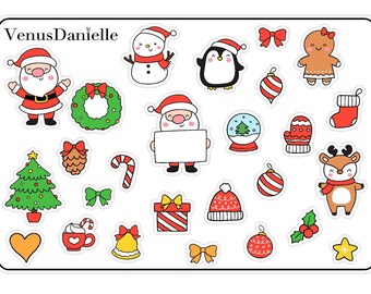 Christmas Sticker Sheet| Kawaii Stickers| Planner| Calendar| Bujo| Holiday Deco| Jouranl
