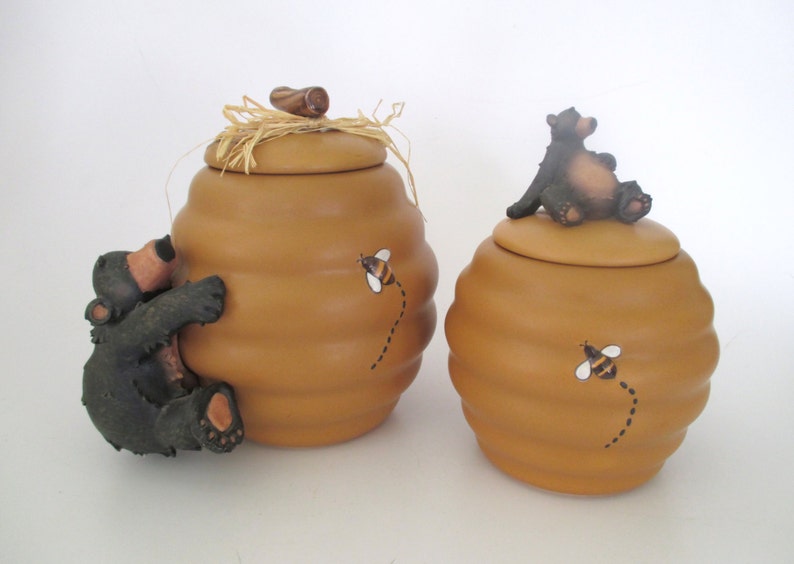 Honour Pottery Bee Hive and Bears Canister and Cookie Jar Set | Etsy