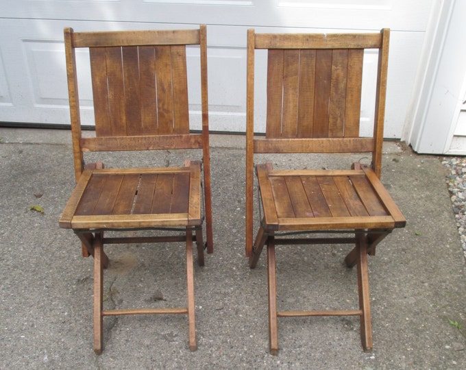 Dark Wood Folding Chairs With Slatted Seat and Back Etsy