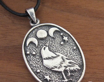 Triple Moon and Raven Pewter Pendant