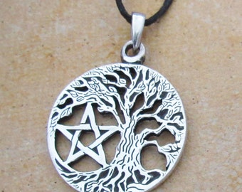 Stainless Steel Norse Viking Wicca As Above As Below Tree of Life Pendant  on a Black Rope Necklace for Men and Women 
