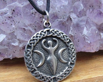 Triple Moon Goddess Pewter Pendant