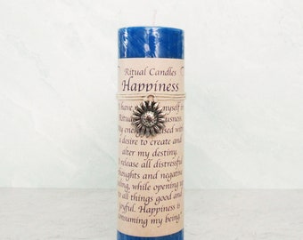 Happiness Pillar Candle with Pewter Pendant