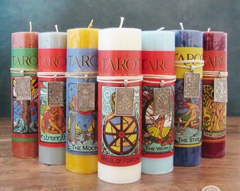 Tarot Pillar Candle (with Pewter Pendant) - Choose Style!
