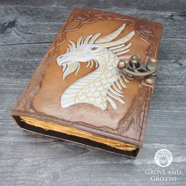 White Dragon Leather Journal with Aged Paper