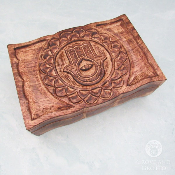 Hamsa Hand Carved Wooden Box