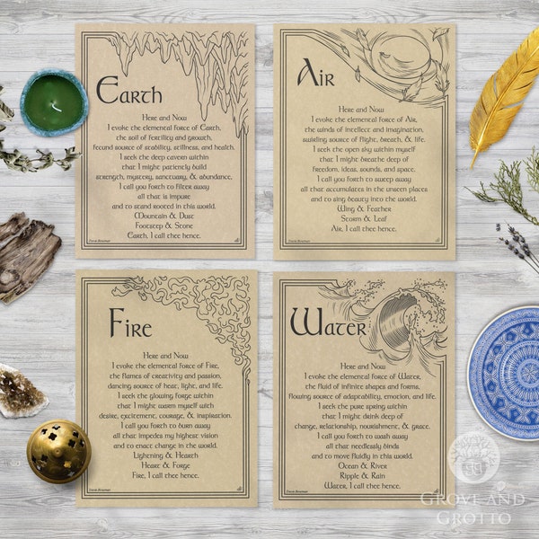 Four Elements Parchment Poster Set (8.5" x 11")