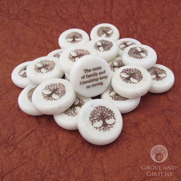 Tree of Life Pocket Stone with Gift Bag - "The roots of family and friendship keep us strong."