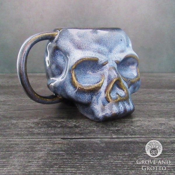 Skull Ceramic Mug (Blue Glaze)