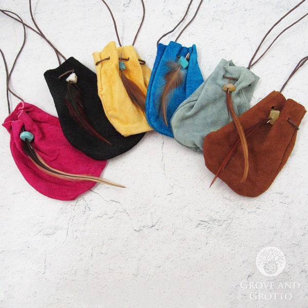 Soft Leather Pouch with Cord - Choose Color!