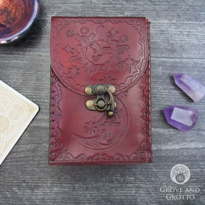 Leather Tarot Deck Holder with Sun and Moon