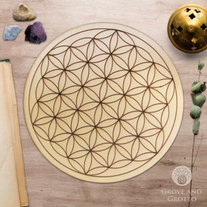 Flower of Life Altar Tile on Birch Wood (10 Inches)