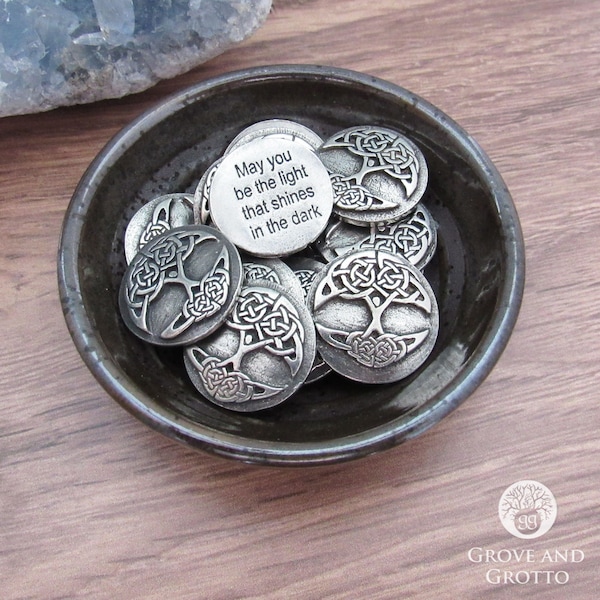 Tree of Life Blessings Pewter Pocket Stone (by Deva Designs) - Choose Style!