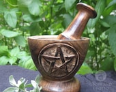 Wood Pentagram Mortar and Pestle
