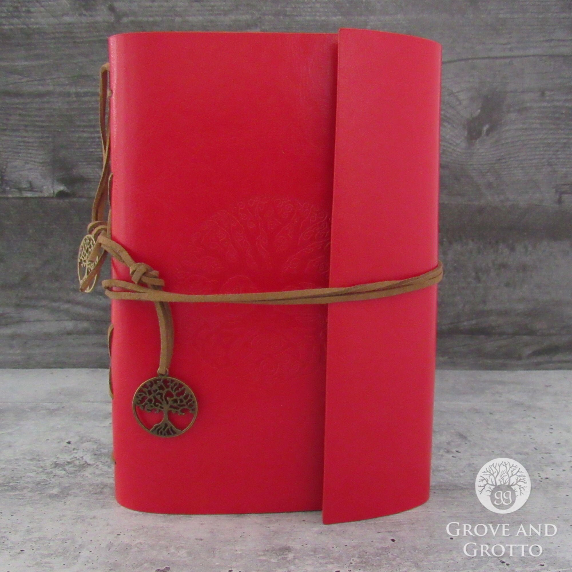 Lockable Tree Of Life Red Leather Journal 13 x 18cm w/lock main image 1