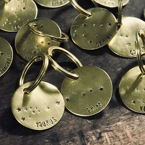 Zodiac Key Chain - Constellation Stamped - Birthday Keychain  - Brass Keychain - Key Ring - Stamped Brass - Lanyards - Metal - Key Accessory