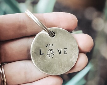 Love Minimal Keychain - Brass Keychain - Key Ring - Stamped
