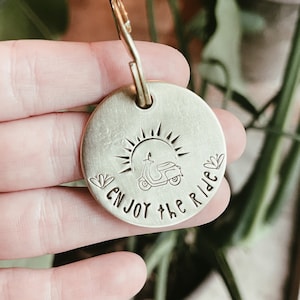 ENJOY THE RIDE | Scooter Keychain | Stamped Brass Keychain - Vespa Keychain | Scooter Life - Custom Keychain - Key Accessory
