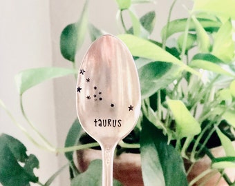 Taurus Zodiac Constellation - Stamped Constellation - Stamped Silver Spoon Astrology Gift - Custom Constellation Zodiac Gift - Birthday