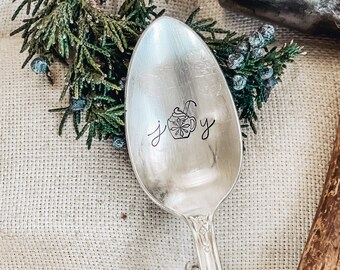 JOY |  Stamped Spoon | Christmas Spoon | Christmas Gift | Stocking Stuffer | Hot Cocoa Stirrer | Hot Chocolate Spoon | Holiday Gift