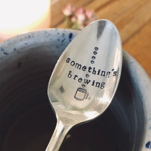 Something&#39;s Brewing - Stamped Silver Spoon - Coffee Spoon - Stamped Coffee Spoon - Stamped Teaspoon - Vintage Spoon - Silver Spoon - Tea
