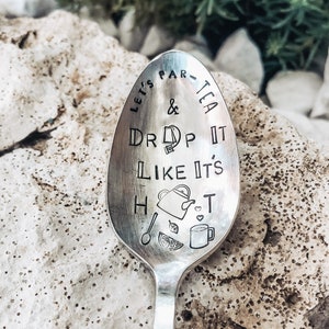 Let's Par-Tea And Drop It Like It's Hot - Stamped Silver Spoon Coffee Cart Coffee Station - Stocking Stuffer - Cadeau voor hem