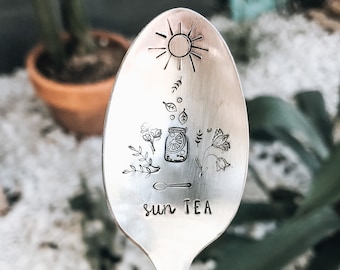 Té de sol, cuchara de té estampada - cuchara de plata estampada - utensilios de cocina - carrito de café - estación de café - Homestead - relleno de medias - regalo para él