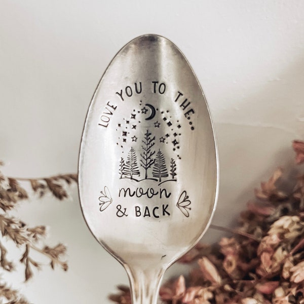 LOVE YOU TO The Moon And Back | Coffee Spoon - Stamped Silver Spoon - Stir - Stocking Stuffer - Sweet Thyme Design - Spoon Scape