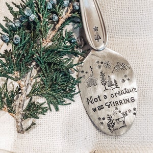 Christmas Ornament - Spoon Ornament - Stamped Silver Spoon - Not A Creature Was Stirring - Holiday decor - Stocking Stuffer - Christmas Tree