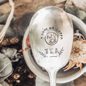 You're My Cuppa Tea - Spoon For Tea - Stamped Silver Spoon Coffee Cart Coffee Station - Kous Stuffer - Cadeau voor hem