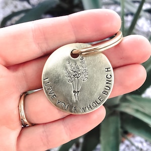 I Love You A Whole Bunch keychain - Lavender Stamped Keychain - Brass Keychain - Key Ring - Stamped Brass - Lanyards - Metal - Key Accessory