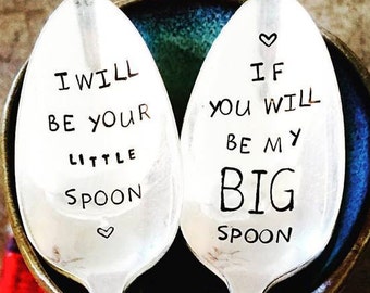 Wedding Gift, Anniversary Gift, Gift For Him, Gift For Her, Stamped Silver, Coffee Spoons, Big Spoon Little Spoon, Love Spoon, Shower Gift