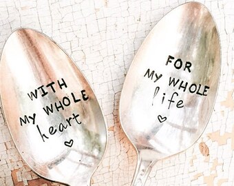 Con todo mi corazón para mi regalo de boda de toda la vida, regalo de aniversario, regalo para ella, estampado plata, cucharas de café, regalos de novia, novia