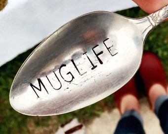 Stamped Silver Spoon, Muglife, Gift For Him, Gift For Her, Stamped Silver, Coffee Spoon, Mothers Day Gift, Funny Gifts, ThugLife Pun, Coffee