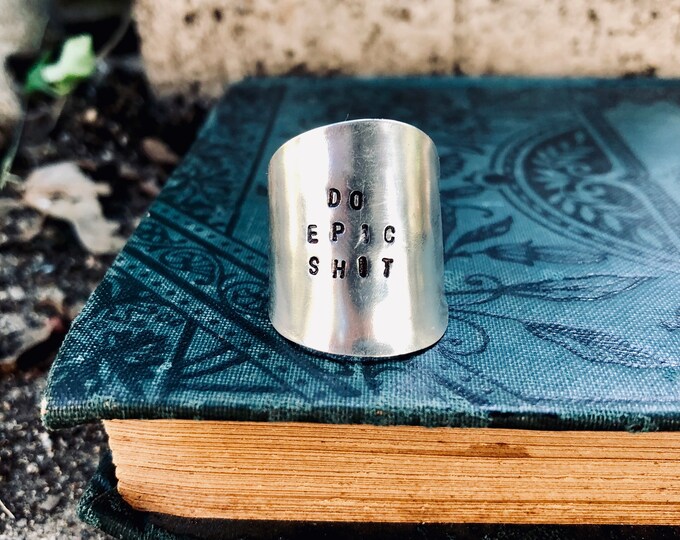 Demitasse Do Epic Shit Stamped Ring Silver Plated Vintage Jewelry Adjustable Mantra Ring Spoon Jewelry