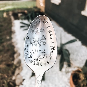 Als ik een bloem Growin Wild en Gratis - Gestempeld Zilveren Lepel - Koffiekar - Koffie station - Homestead - Kous Stuffer - Cadeau voor hem