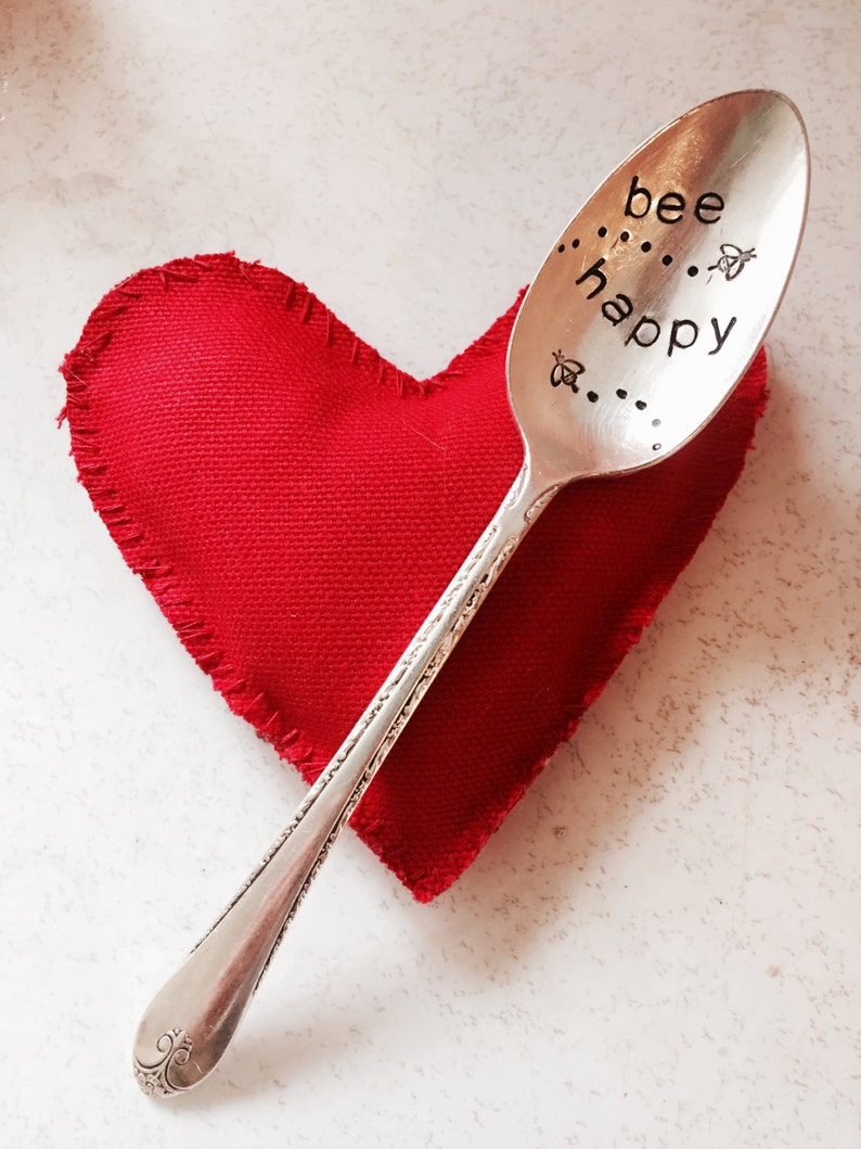 Stamped Silver Spoon Inspirational Quotes Be Happy Gift For Etsy