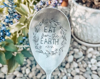 EAT FROM THE Earth | Stamped Serving Spoon | Stocking Stuffer | Housewarming Gift | Friend Gift | Christmas Gift | Gardener | Vegetarian