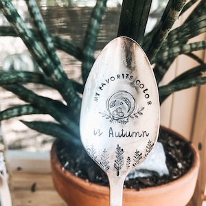 Herfst is mijn favoriete kleur - Pumpkin Spice Latte Seizoen - Stamped Coffee Spoon Theelepel - Vintage Spoon - Silver Spoon - Thee