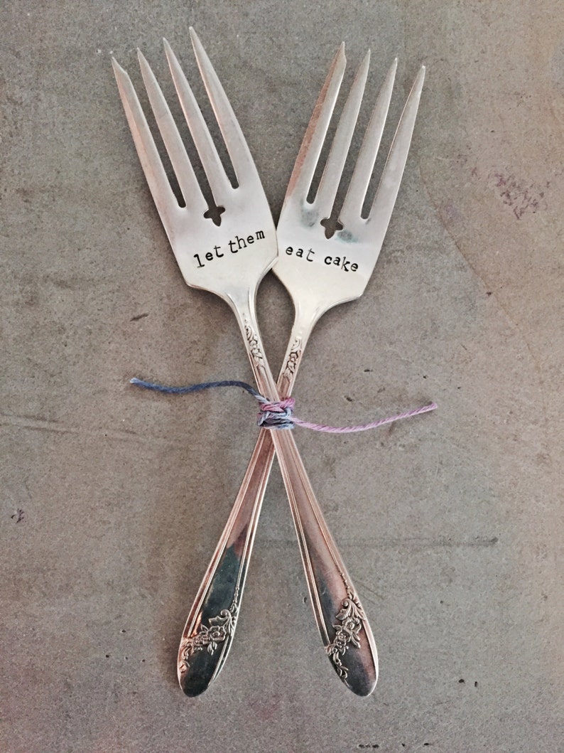 Let Them Eat Cake Forks Stamped Forks Stamped Silver Etsy Let Them Eat Cake Forks Stamped Forks Stamped Silver Etsy