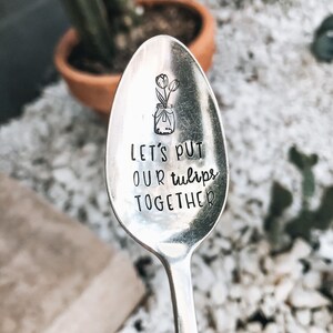 Laten we onze tulpen samen - Love Spoon - Gestempeld Zilveren Lepel Koffiekar Coffee Station - Kous Stuffer - Cadeau voor hem