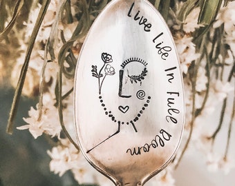 Live Life In Full Bloom - Lady Spoon - Stamped Silver Spoon  Plant Lady - Stamped Coffee Spoon - Ladies - Best Friend Gift - Girl Power