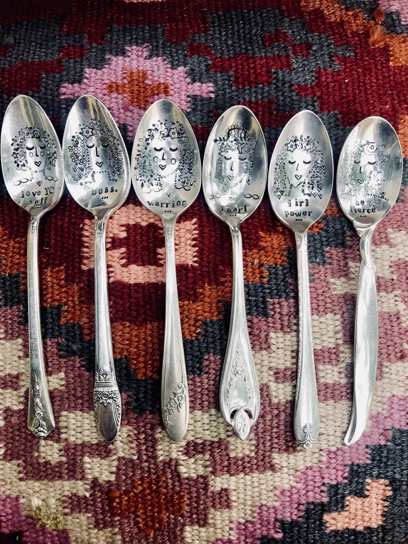 Ladies Girl Power Stamped Coffee Spoon Female Stamped Silver Spoon Hard To Handle Cactus Best Friend Gift Coffee Spoon