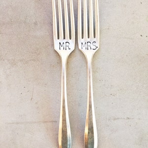 Mr and Mrs Forks, Stamped Forks, Stamped Silver, Wedding Gift, Bridal Shower Gift, Shower Gift, Mr. and Mrs. Set, Wedding Forks, Large Font image 4