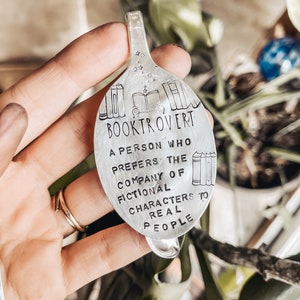 BOOKTROVERT | Stamped Bookmark | Bookclub Gift | Book Club | Book Worm | Stocking Stuffers | Bookmark | Stamped Spoon Bookmark |