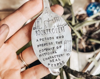 BOOKTROVERT | Stamped Bookmark | Bookclub Gift | Book Club | Book Worm | Stocking Stuffers | Bookmark | Stamped Spoon Bookmark |