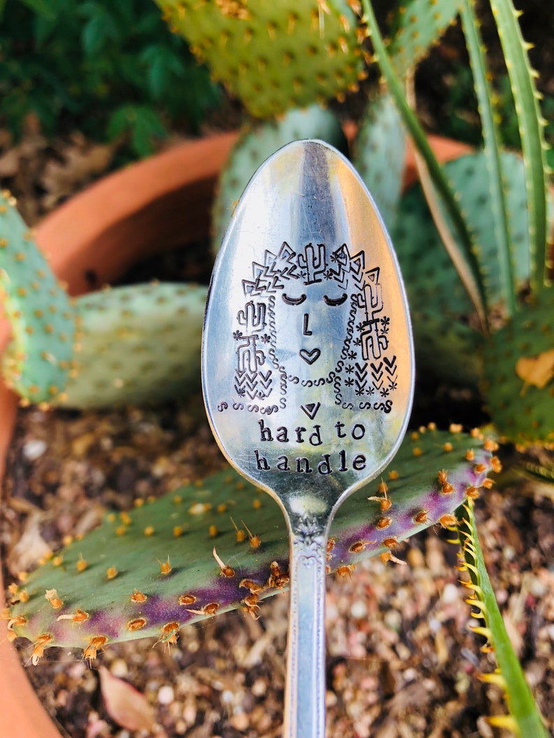 Ladies Girl Power Stamped Coffee Spoon Female Stamped Silver Spoon Hard To Handle Cactus Best Friend Gift Coffee Spoon